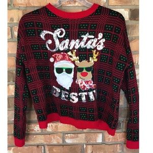 No Boundaries Santa’s Bestie Long Sleeve Christmas Sweater Juniors XL